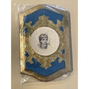 Vintage Art Plaque Hand painted Portrait Florence Italy Lavorazione con stampa
